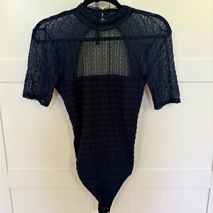 Abercrombie & Fitch Navy Lace High Neck Open Back bodysuit